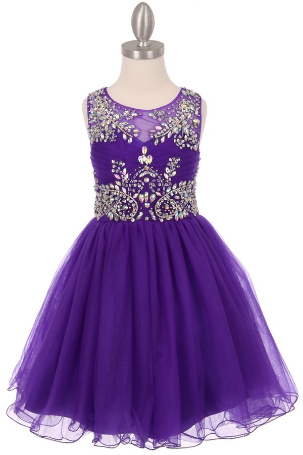 Girl stunning pleated tulle dress with handcrafted rhinestone