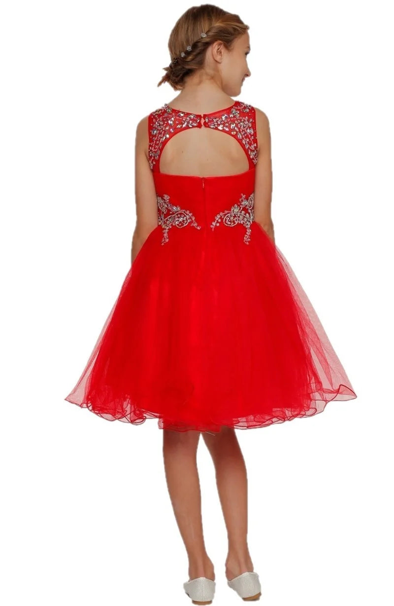 Girl stunning pleated tulle dress with handcrafted rhinestone