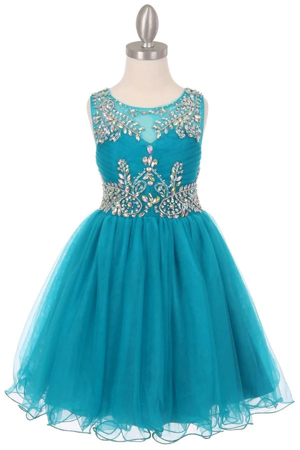 Girl stunning pleated tulle dress with handcrafted rhinestone