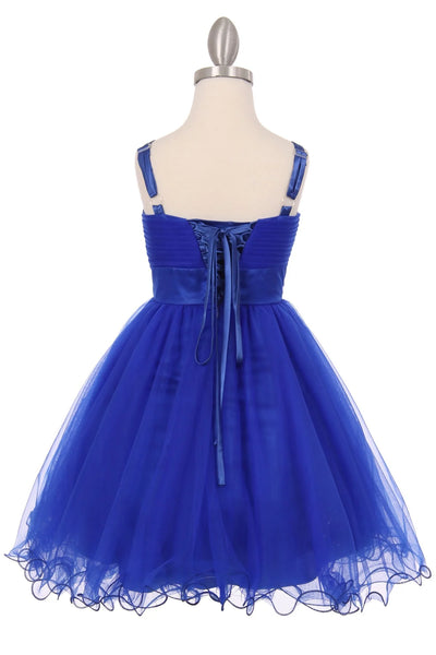 Girl spaghetti tulle dress with stone design waistline and adjustable shoulder straps