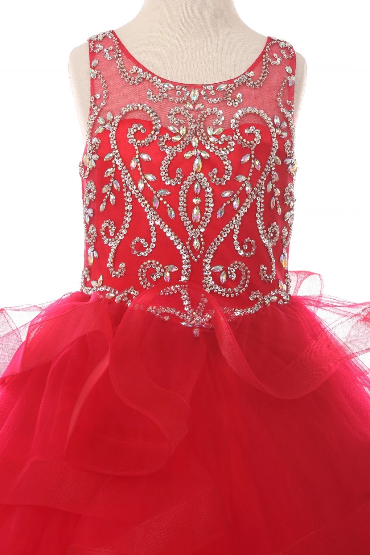 Girl dress with scoop neckline with jewel beaded with rhinestone and sequin bodice