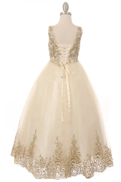 Girl elegant Satin glittered tulle dress with embroidered pearls, white sequins and clear beads making beautiful silhouette along with the 3D patch lace wired skirt