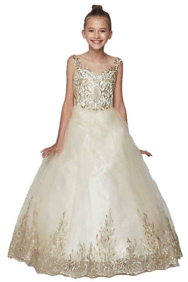 Girl elegant Satin glittered tulle dress with embroidered pearls, white sequins and clear beads making beautiful silhouette along with the 3D patch lace wired skirt