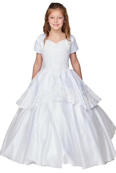 Girl elegant breathtaking 3-piece long strap lace dress with removable A-line skirt and bolero jacket, 3 piece style ball gown with corseted lace applique bodice