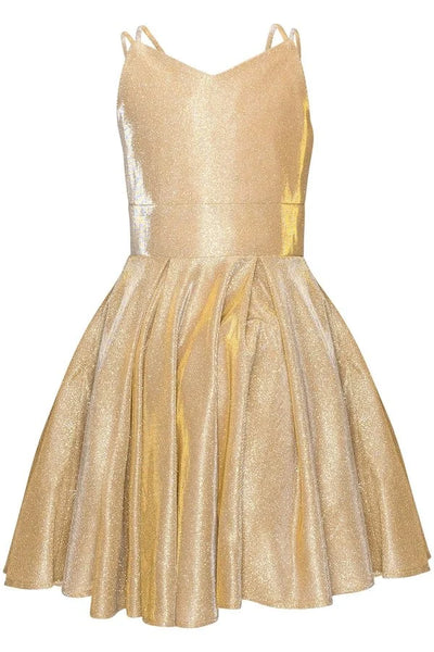 Girl cute glitter metallic double strap dress with spaghetti back closure with rhinestone belt