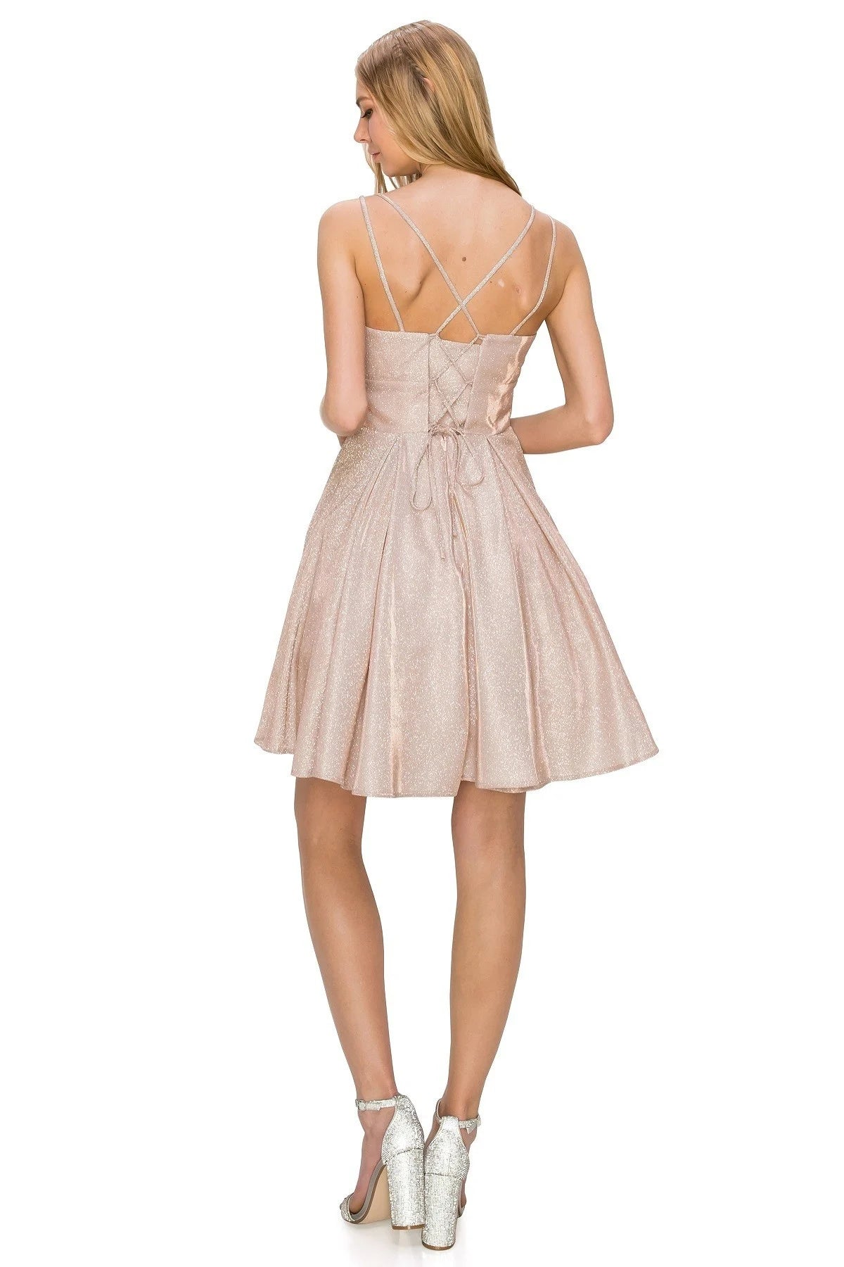 FINAL SALE: women cocktail dress sleeveless with sweetheart neckline with dual straps and lace up back