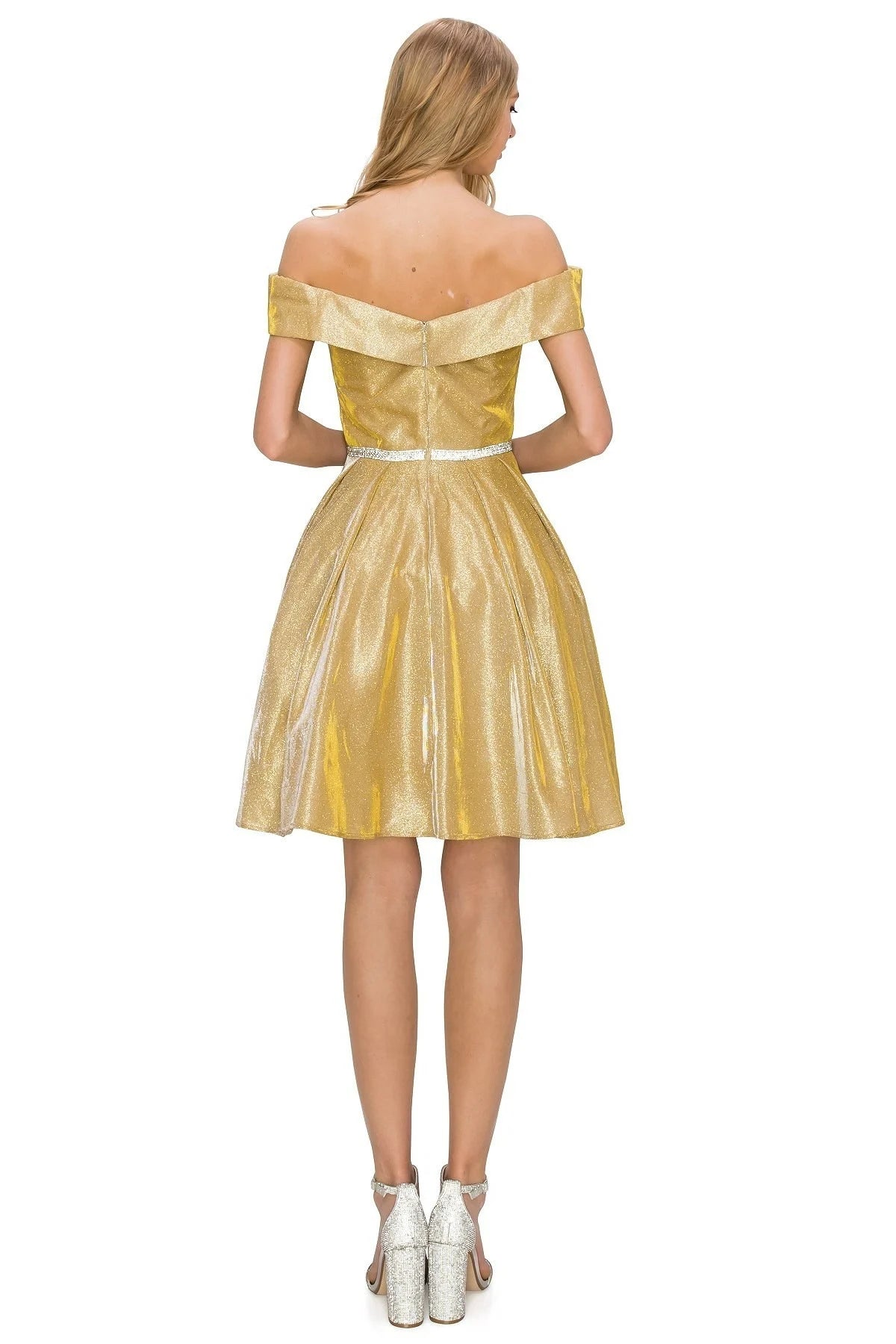 FINAL SALE: women short dress off the shoulder neckline with fitted bodice and thin belt