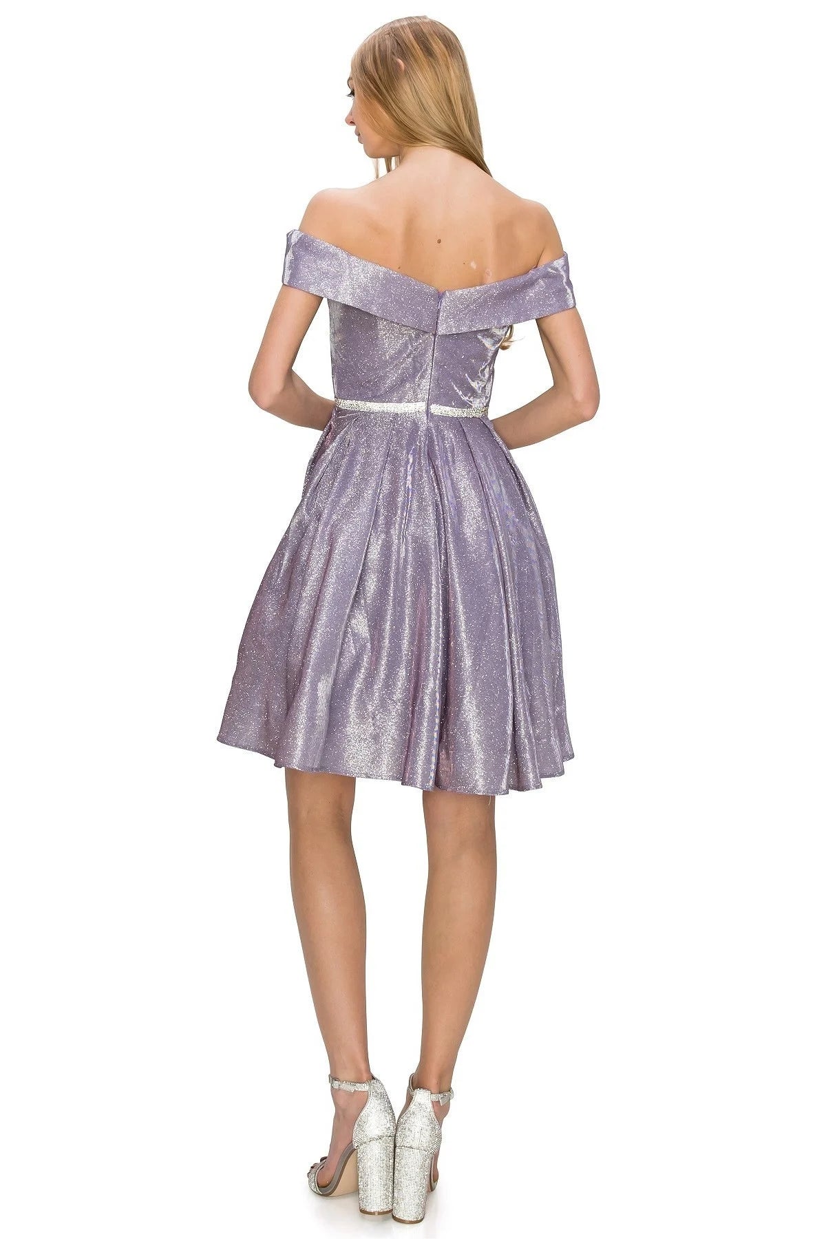 FINAL SALE: women short dress off the shoulder neckline with fitted bodice and thin belt