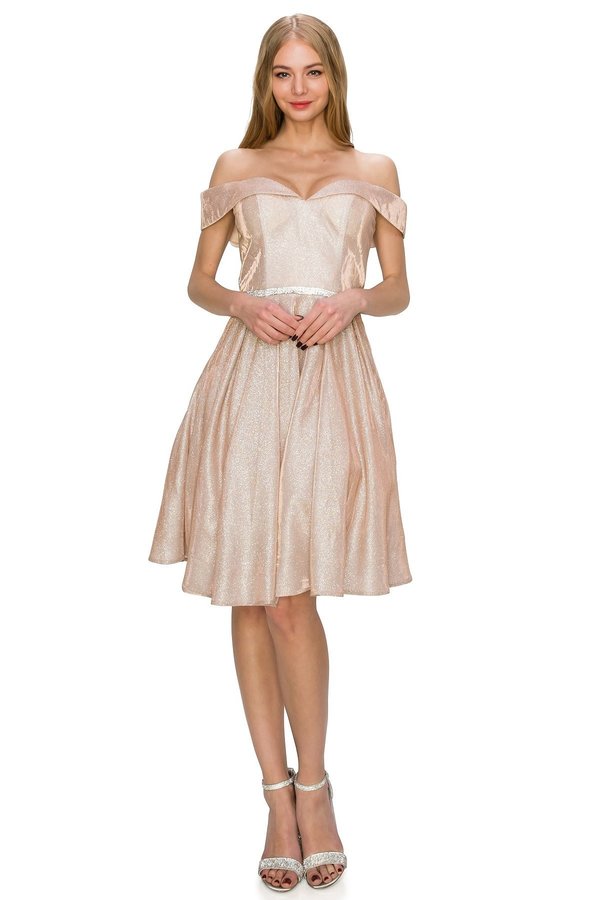 FINAL SALE: women short dress off the shoulder neckline with fitted bodice and thin belt