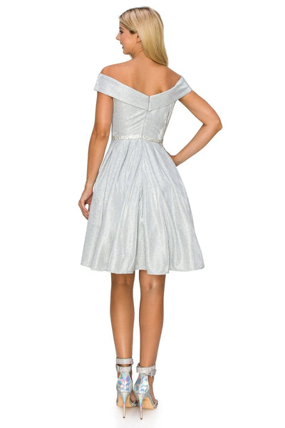 FINAL SALE: women short dress off the shoulder neckline with fitted bodice and thin belt