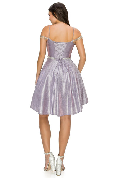 FINAL SALE: WOMEN PARTY DRESS WITH SCULPTED METALLIC GLITTER FABRIC AND BEJEWLED STRAPS