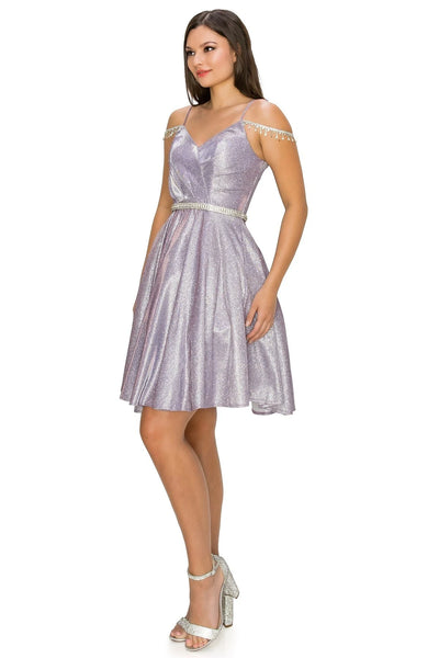 FINAL SALE: WOMEN PARTY DRESS WITH SCULPTED METALLIC GLITTER FABRIC AND BEJEWLED STRAPS