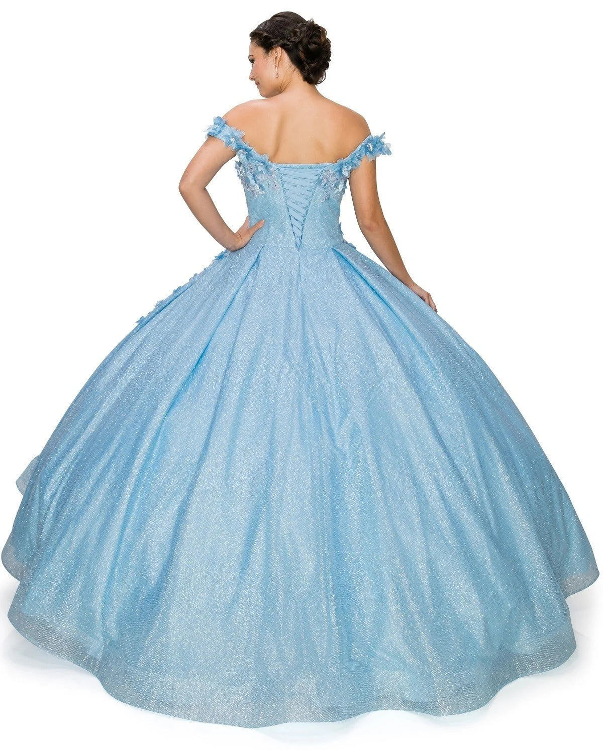 FINAL SALE: women quinceanera dress with 3d floral off shoulder ball gown with glitter and corset back tie