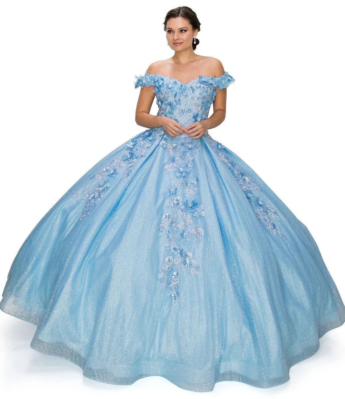 FINAL SALE: women quinceanera dress with 3d floral off shoulder ball gown with glitter and corset back tie