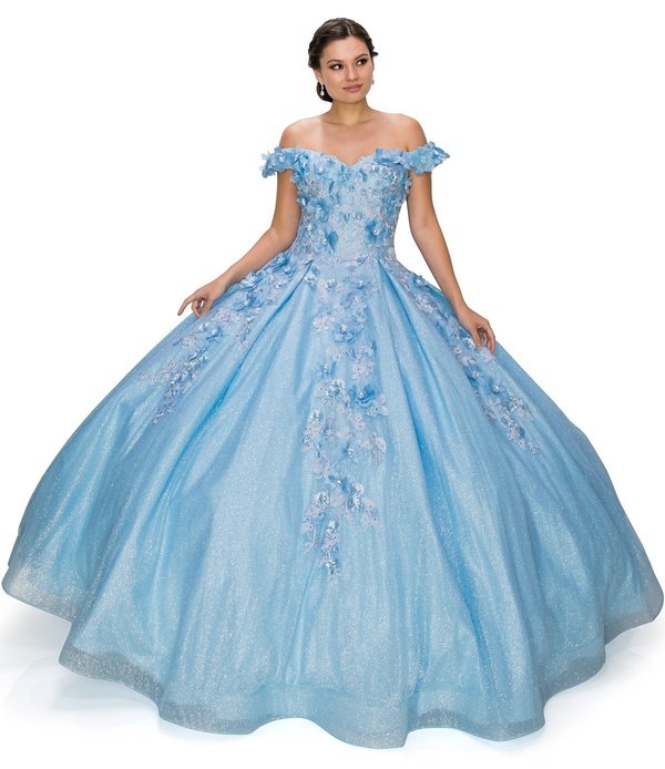 FINAL SALE: women quinceanera dress with 3d floral off shoulder ball gown with glitter and corset back tie