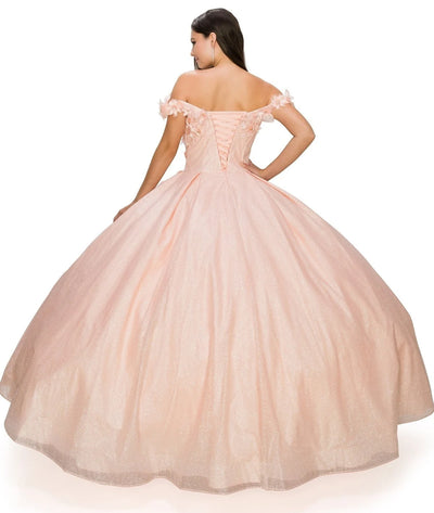 FINAL SALE: women quinceanera dress with 3d floral off shoulder ball gown with glitter and corset back tie