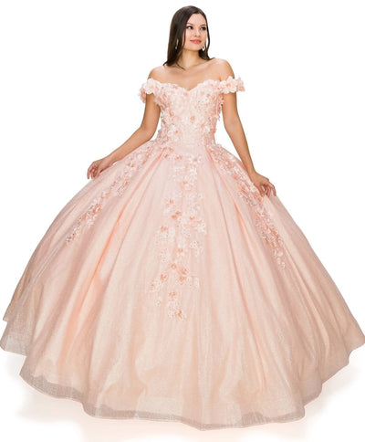 FINAL SALE: women quinceanera dress with 3d floral off shoulder ball gown with glitter and corset back tie