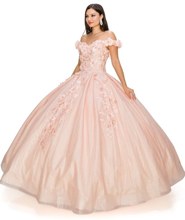 FINAL SALE: women quinceanera dress with 3d floral off shoulder ball gown with glitter and corset back tie