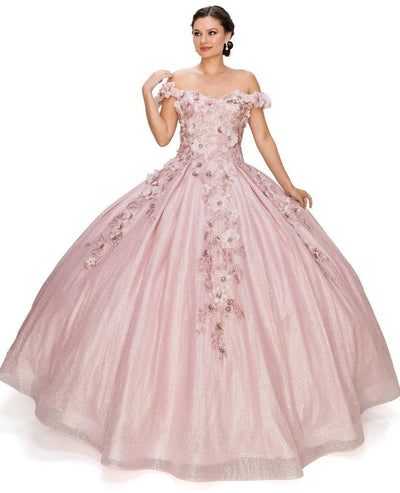 FINAL SALE: women quinceanera dress with 3d floral off shoulder ball gown with glitter and corset back tie