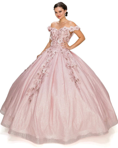 FINAL SALE: women quinceanera dress with 3d floral off shoulder ball gown with glitter and corset back tie