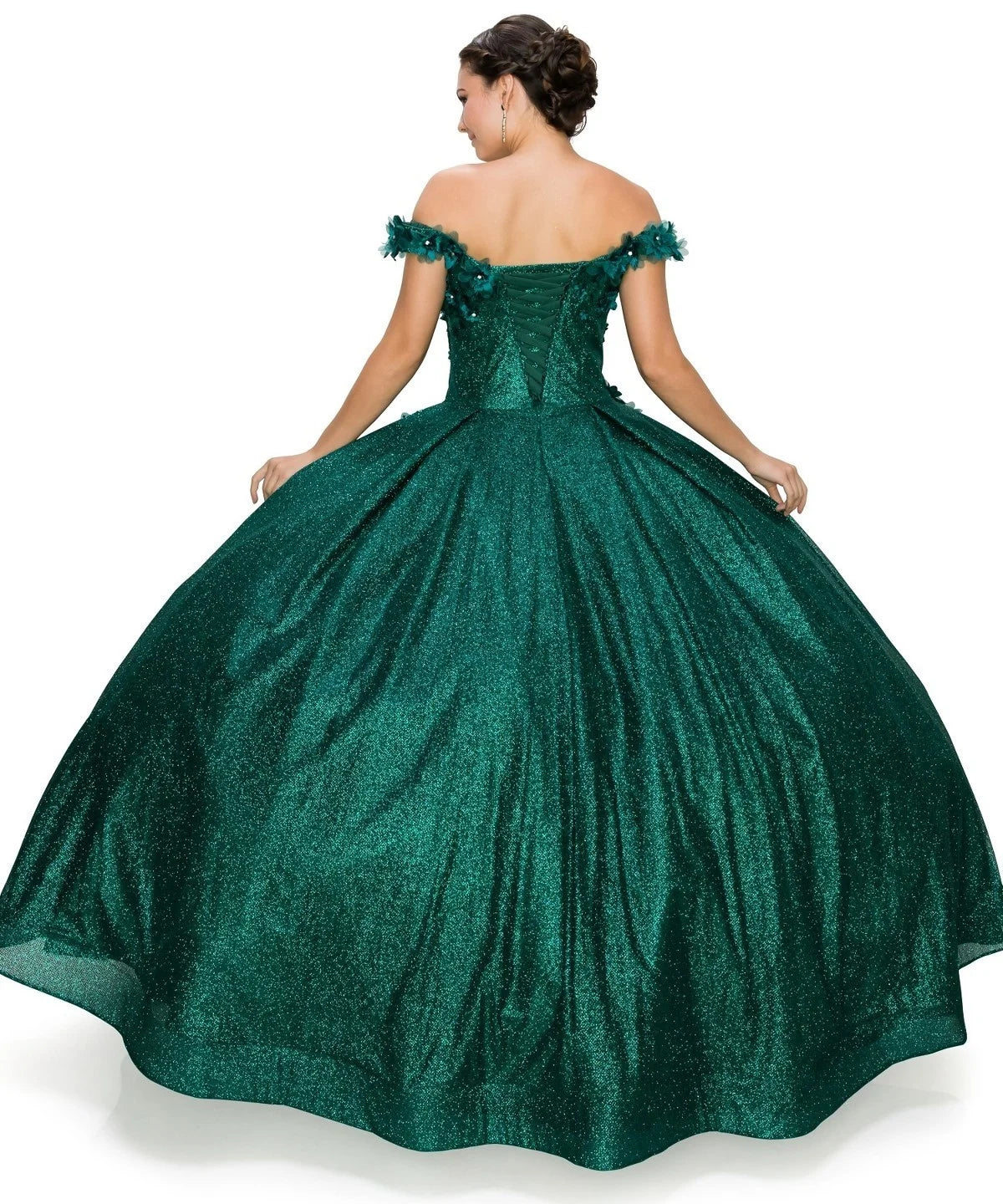 FINAL SALE: women quinceanera dress with 3d floral off shoulder ball gown with glitter and corset back tie