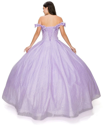 FINAL SALE: women quinceanera dress with 3d floral off shoulder ball gown with glitter and corset back tie