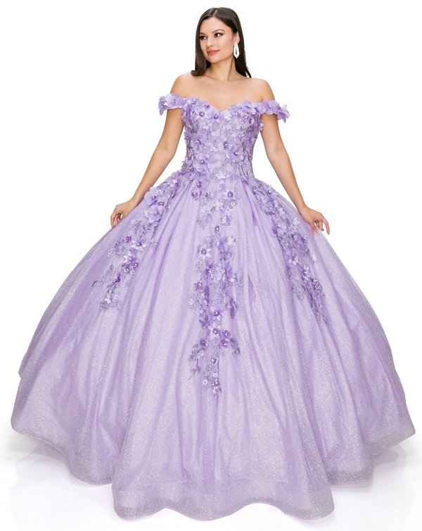 FINAL SALE: women quinceanera dress with 3d floral off shoulder ball gown with glitter and corset back tie