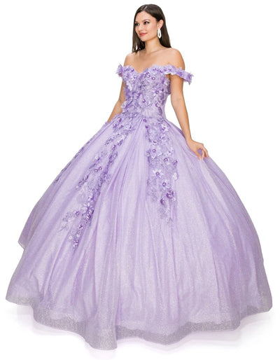 FINAL SALE: women quinceanera dress with 3d floral off shoulder ball gown with glitter and corset back tie