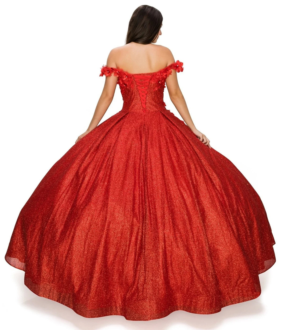 FINAL SALE: women quinceanera dress with 3d floral off shoulder ball gown with glitter and corset back tie