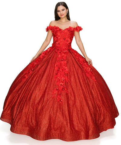 FINAL SALE: women quinceanera dress with 3d floral off shoulder ball gown with glitter and corset back tie