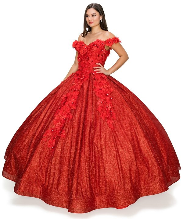 FINAL SALE: women quinceanera dress with 3d floral off shoulder ball gown with glitter and corset back tie