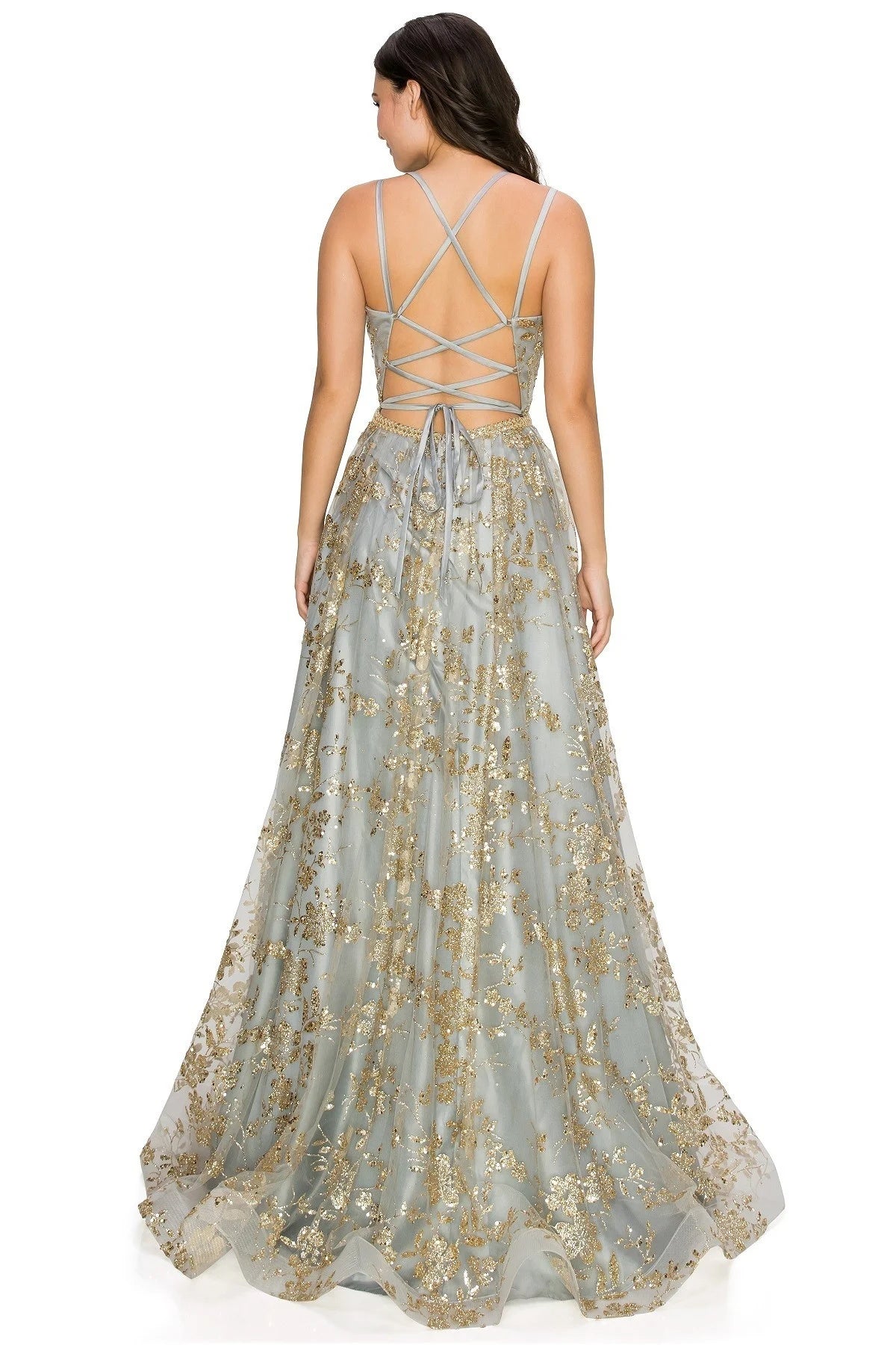 FINAL SALE: women evening dress with junior open back spaghetti glitter with sequin beaded waist