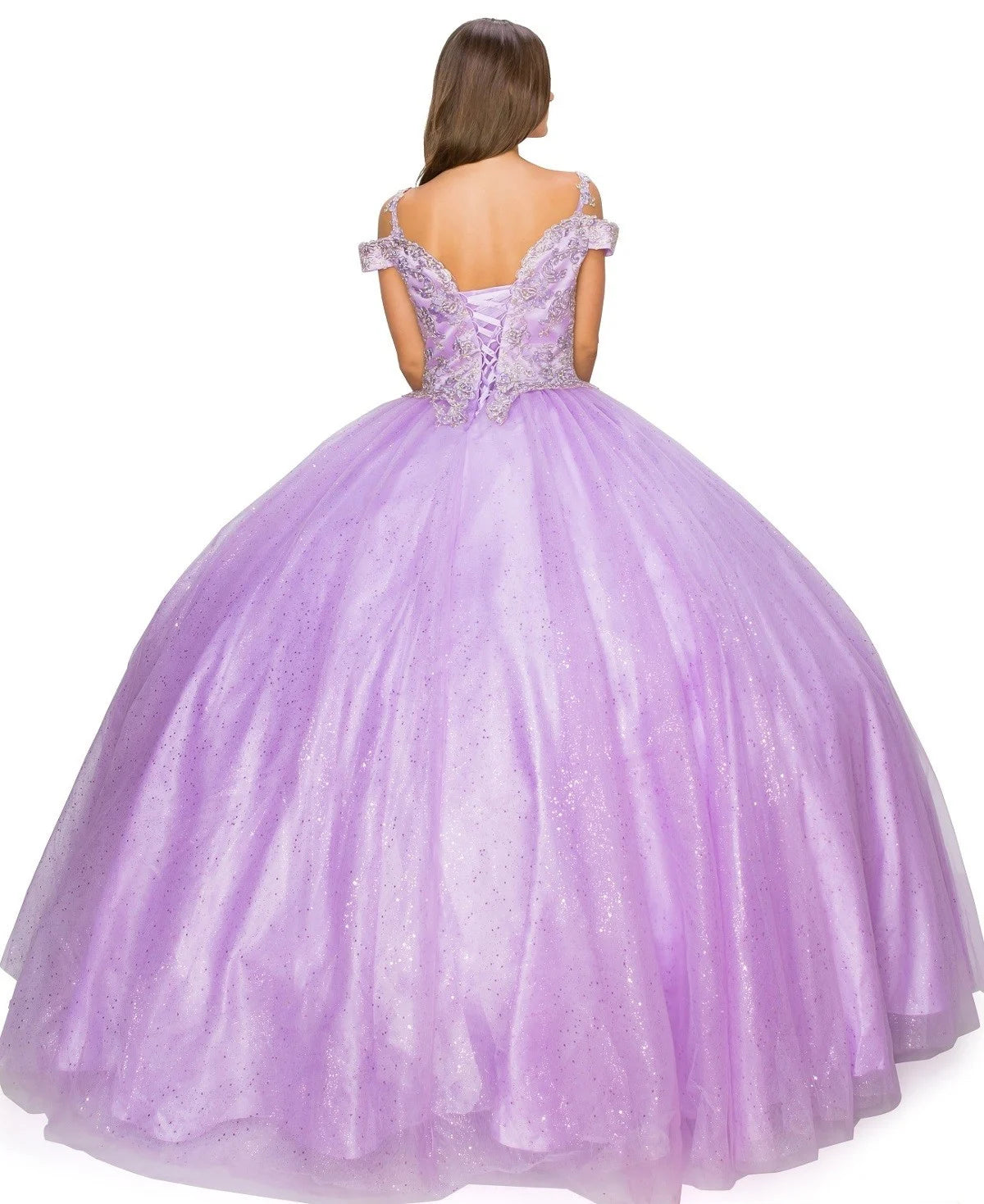 FINAL SALE: Women elegant quinceanera dress with gold coiled rhinestone off shoulder with strap ball gown