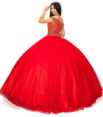 FINAL SALE: Women elegant quinceanera dress with gold coiled rhinestone off shoulder with strap ball gown