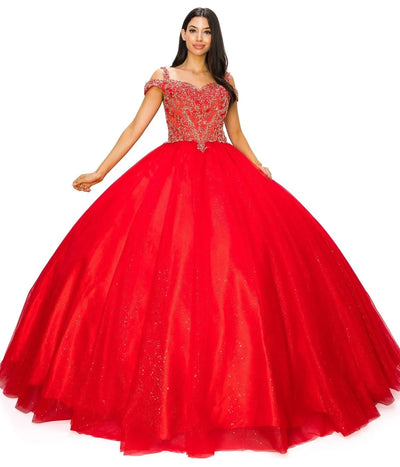 FINAL SALE: Women elegant quinceanera dress with gold coiled rhinestone off shoulder with strap ball gown