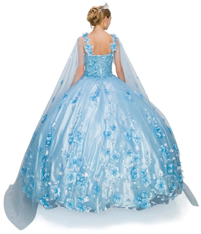 FINAL SALE: women quinceanera dress with 3d stone and pearl design with floral appliques and floral cape