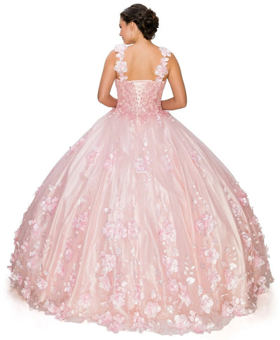 FINAL SALE: women quinceanera dress with 3d stone and pearl design with floral appliques and floral cape