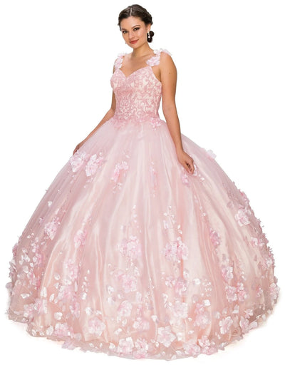 FINAL SALE: women quinceanera dress with 3d stone and pearl design with floral appliques and floral cape