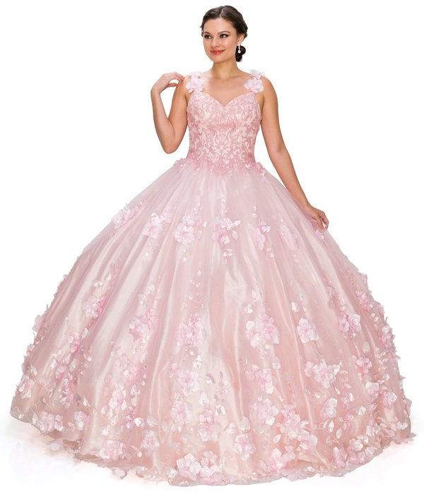 FINAL SALE: women quinceanera dress with 3d stone and pearl design with floral appliques and floral cape