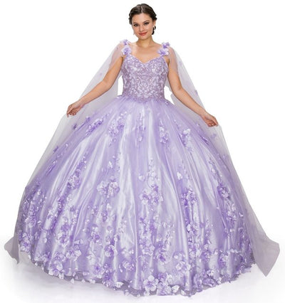 FINAL SALE: women quinceanera dress with 3d stone and pearl design with floral appliques and floral cape