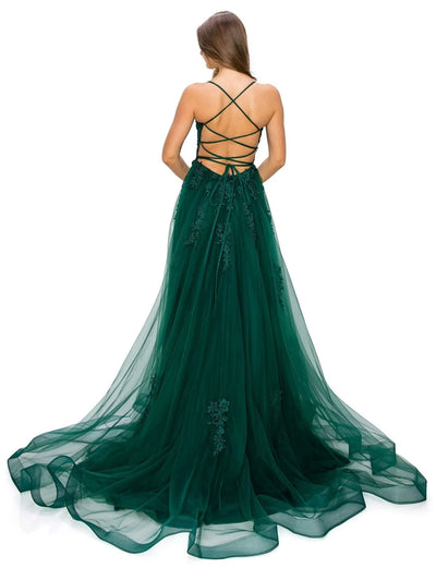 FINAL SALE: Women evening ball gown with lace and applique with open back