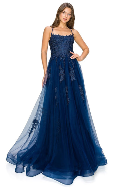 FINAL SALE: Women evening ball gown with lace and applique with open back