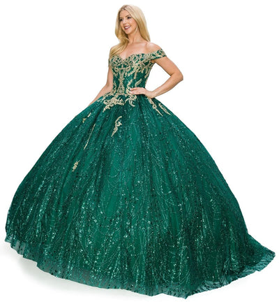 FINAL SALE: women quinceanera dress with glittering fabric and strapless sweetheart neckline and lace up corset