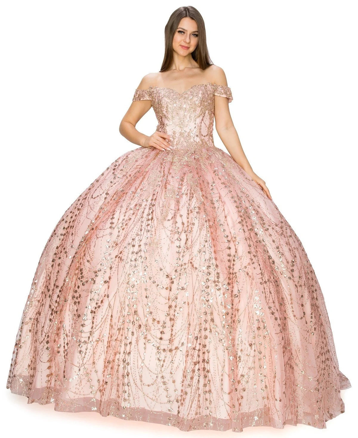 FINAL SALE: women quinceanera dress with glittering fabric and strapless sweetheart neckline and lace up corset