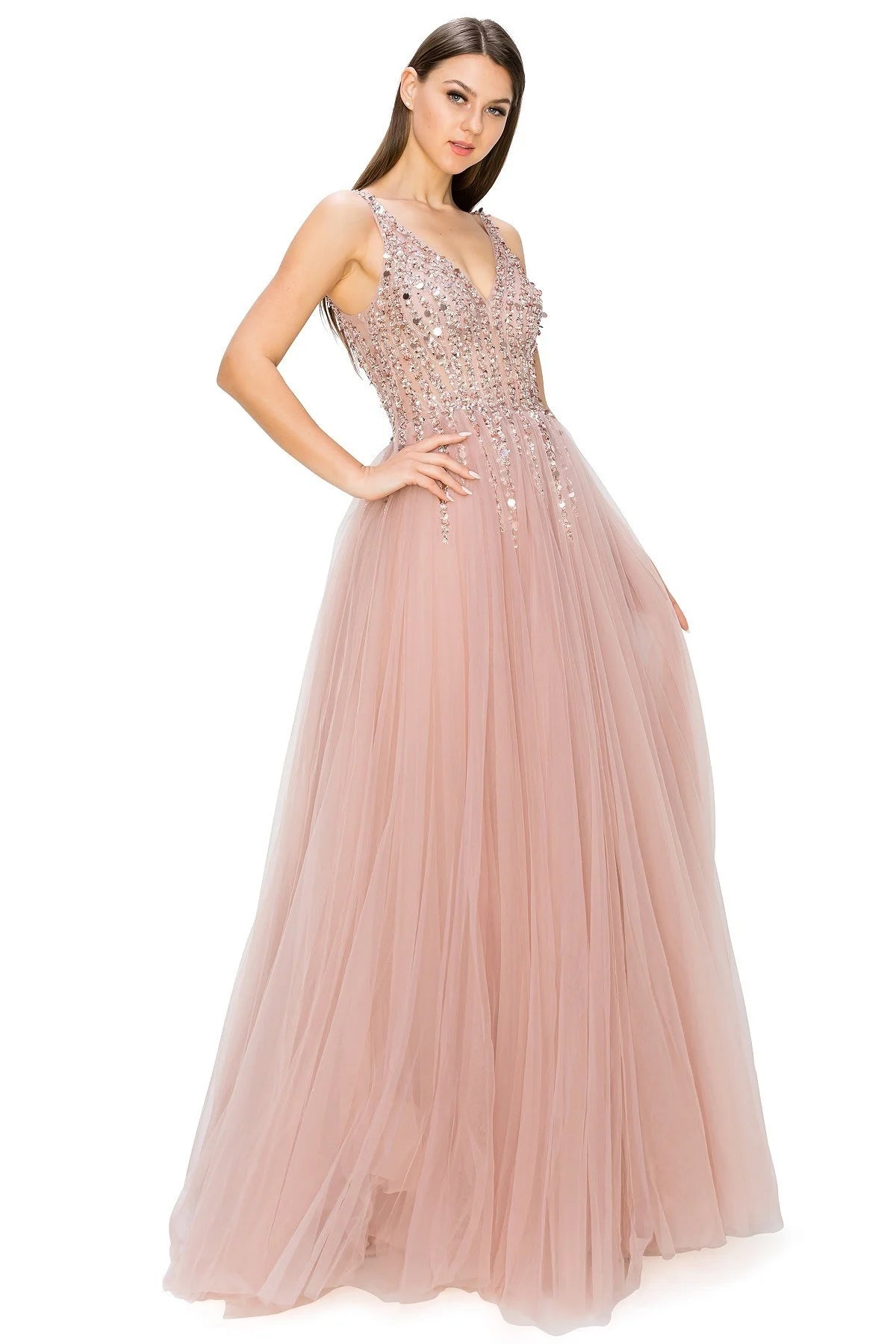 FINAL SALE: Women evening dress with sequin tulle lace long dress