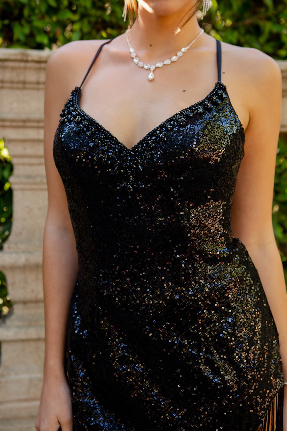 Prom and Evening dress with beaded sequin and spaghetti back