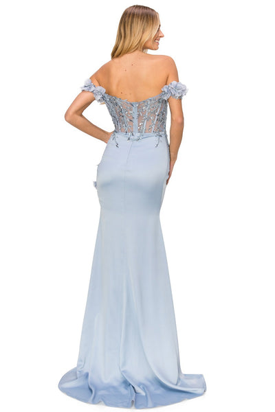 Prom and Evening dress with off the shoulder and floral applique