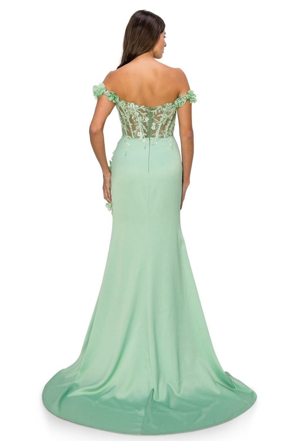 Prom and Evening dress with off the shoulder and floral applique