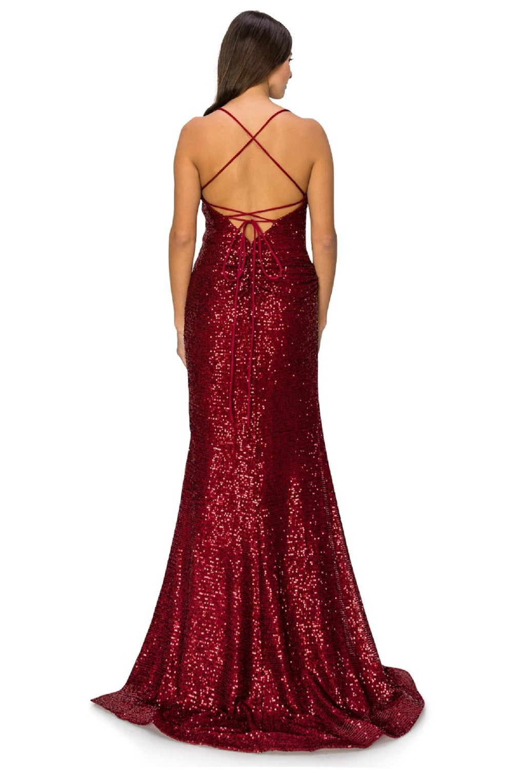 Prom and Evening dress with fitted sequin and side slit