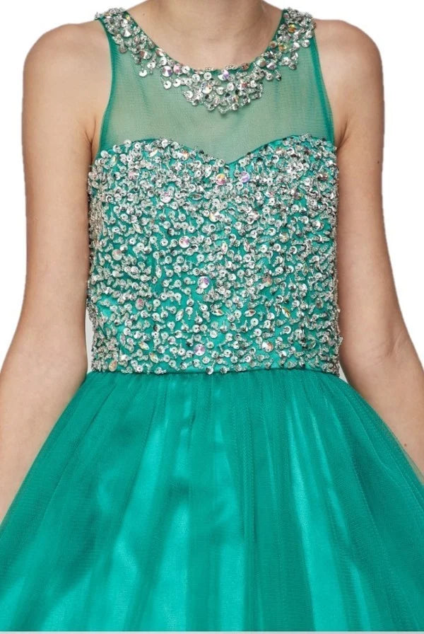 Girl short tulle dress with beaded and colorful wired A line tulle skirt